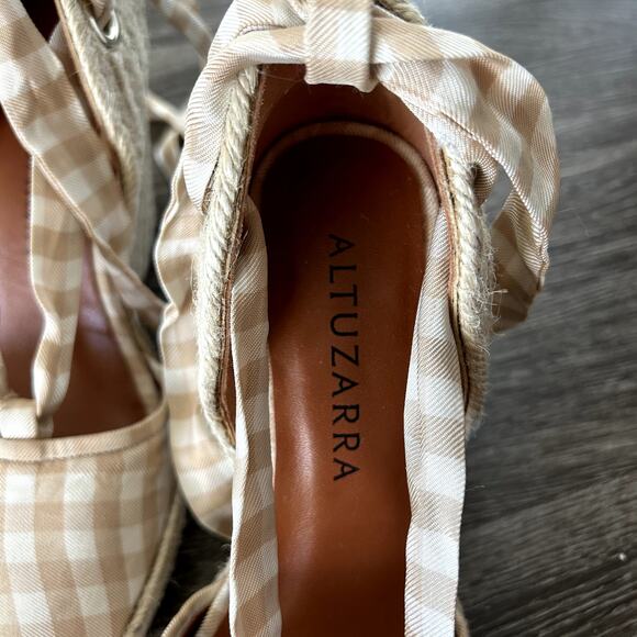 Altuzarra Stevie Checked Espadrille Wedges Gingham‎ Wrap Tie High Heel Size 6.5 - Picture 6 of 16